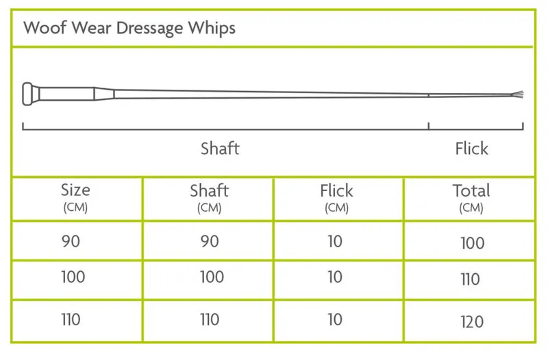 Woof Wear Glitz Dressage Whip Size Guide